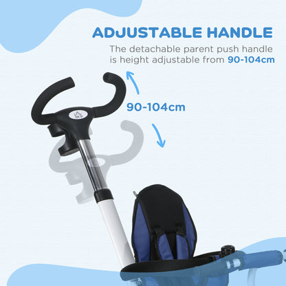 Metal Frame 4 in 1 Baby Push Tricycle with Parent Handle for 1-5 Years Old in Dark Blue | HOMCOM-5