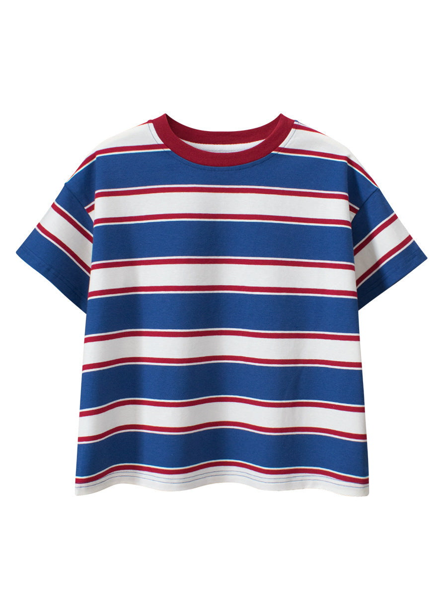 Summer Arrival Children Boys And Girls’ Vintage Striped Loose Short Sleeves T-Shirt In European And American Style For Summer-1