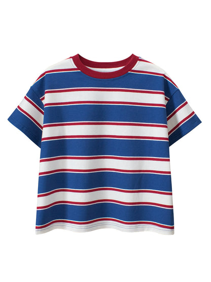 Summer Arrival Children Boys And Girls’ Vintage Striped Loose Short Sleeves T-Shirt In European And American Style For Summer-1
