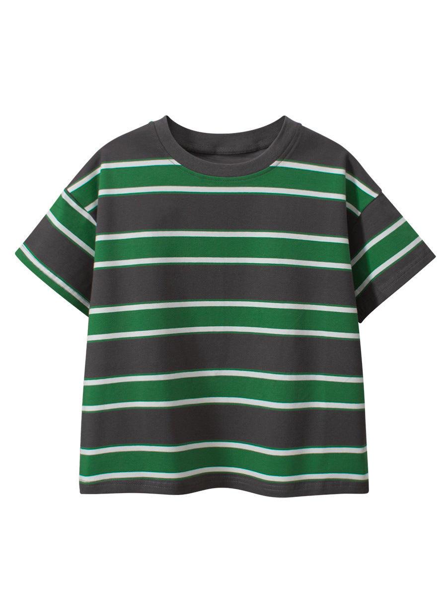 Summer Arrival Children Boys And Girls’ Vintage Striped Loose Short Sleeves T-Shirt In European And American Style For Summer-2