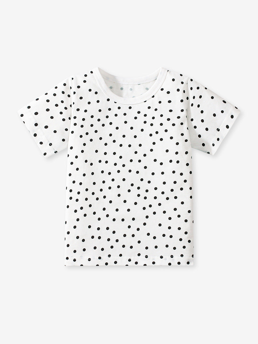 Girls’ Dots Cartoon Pattern Short Sleeves T-shirt in European and American Style for Summer-2