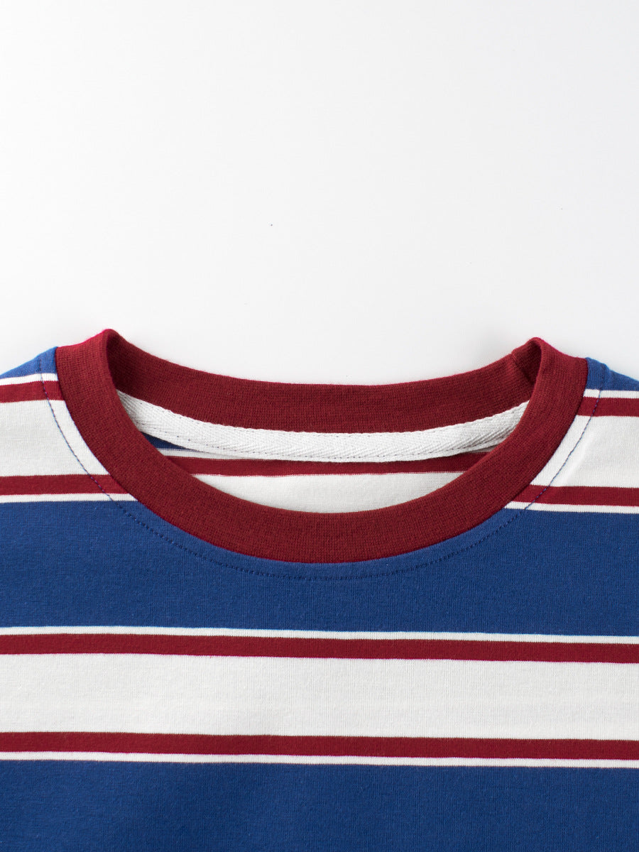 Summer Arrival Children Boys And Girls’ Vintage Striped Loose Short Sleeves T-Shirt In European And American Style For Summer-3