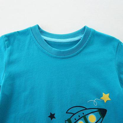 Summer Boys’ Rocket and Stars Cartoon Pattern T-shirt in European and American Style-3