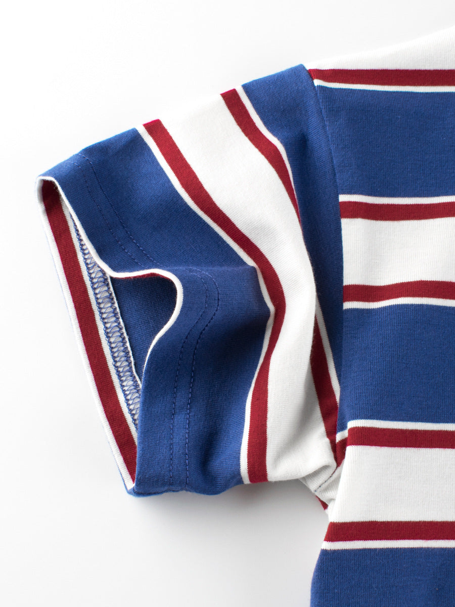 Summer Arrival Children Boys And Girls’ Vintage Striped Loose Short Sleeves T-Shirt In European And American Style For Summer-4