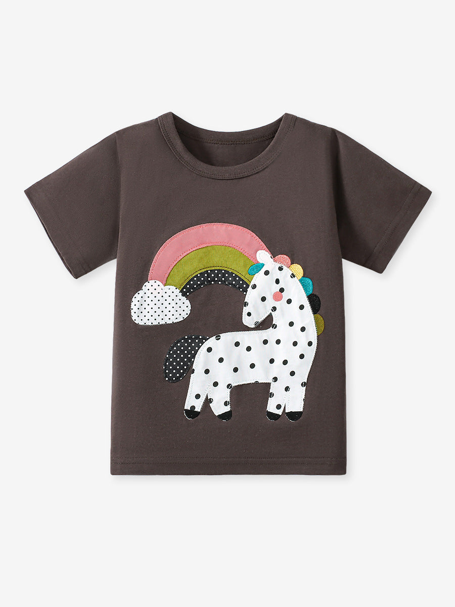 Girls’ Dots Cartoon Pattern Short Sleeves T-shirt in European and American Style for Summer-3