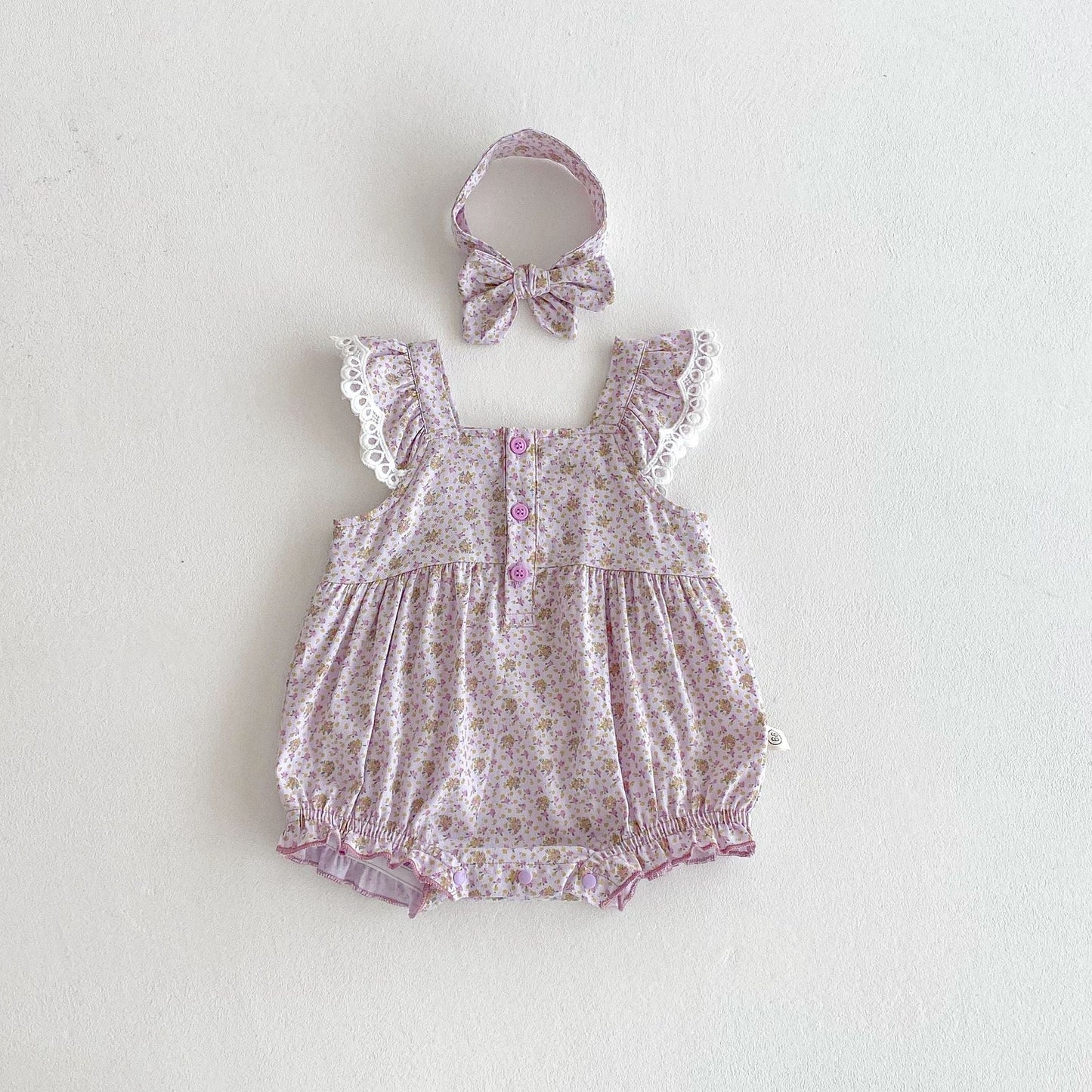 Summer Arrival Baby Girls Cute Floral Pattern Fly Sleeves Onesies-1