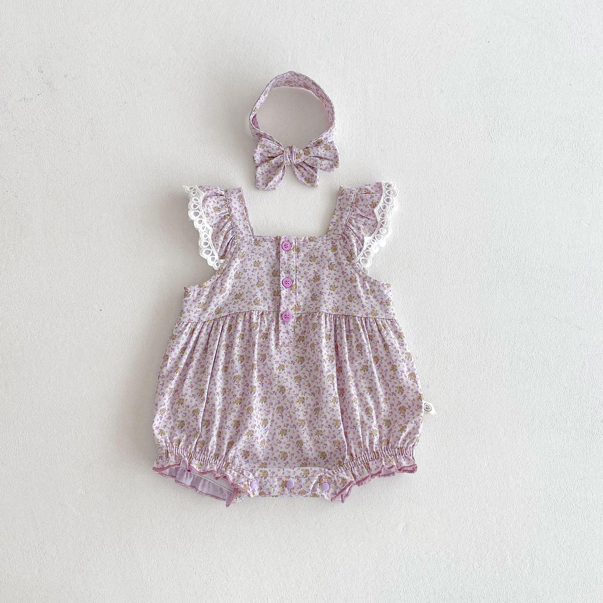 Summer Arrival Baby Girls Cute Floral Pattern Fly Sleeves Onesies-1